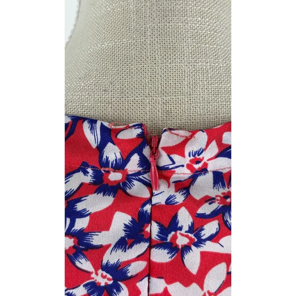 Yumi Kim Womens Floral Belted Romper Size 8 V Neck Red Blue White